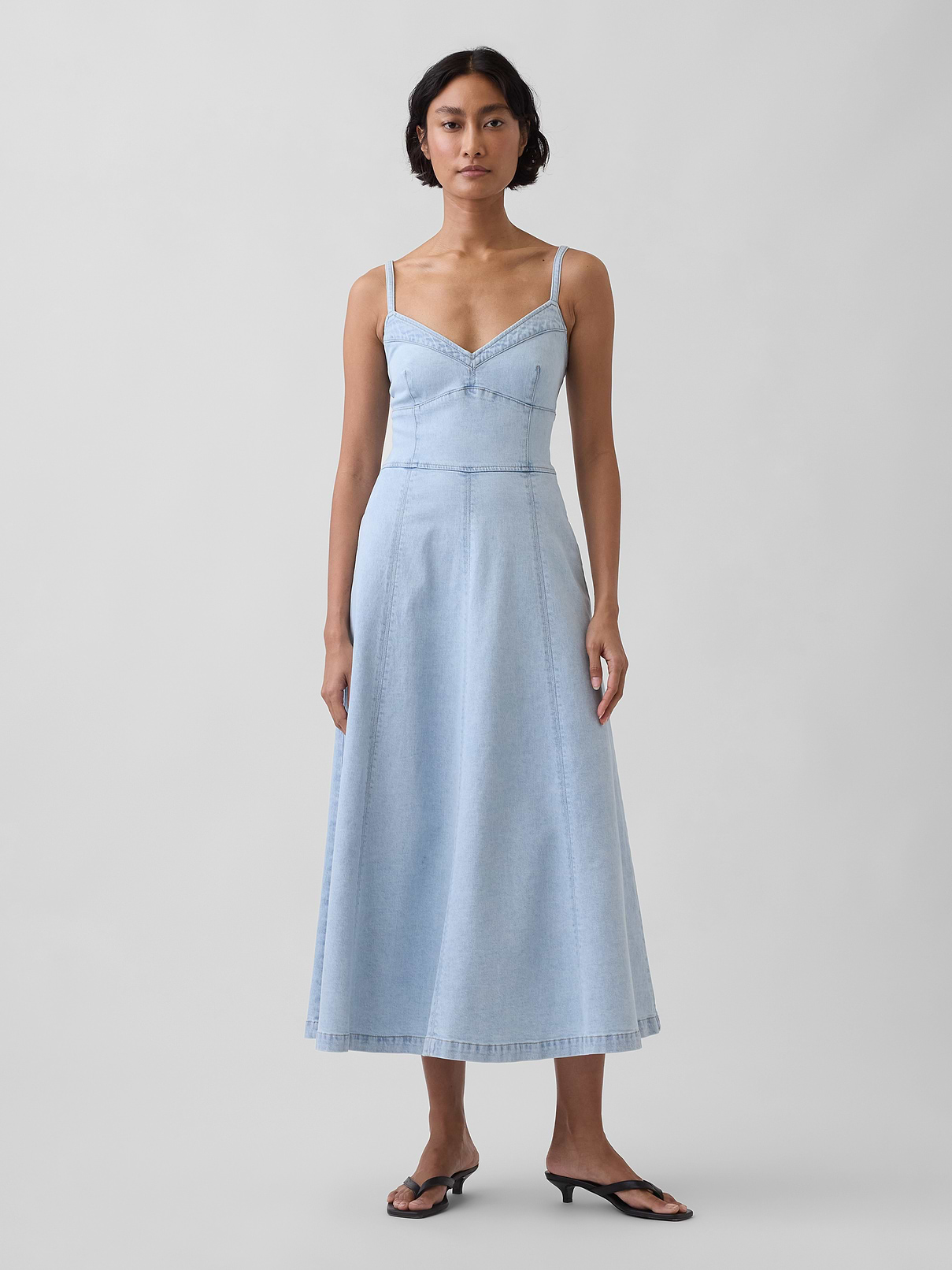 Denim Seamed Corset Maxi Dress