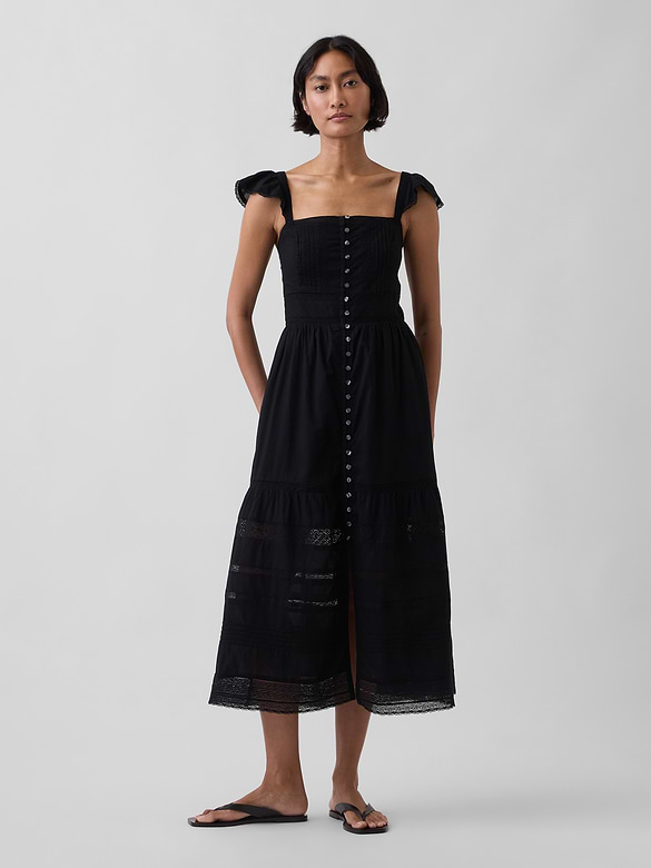 Lace Ruffle Voile Maxi Dress