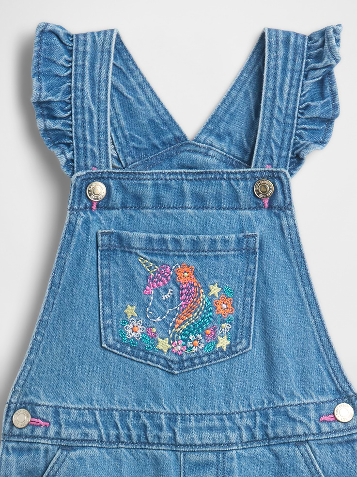 Image 3 of 3, babyGap Embroidered Denim Overalls