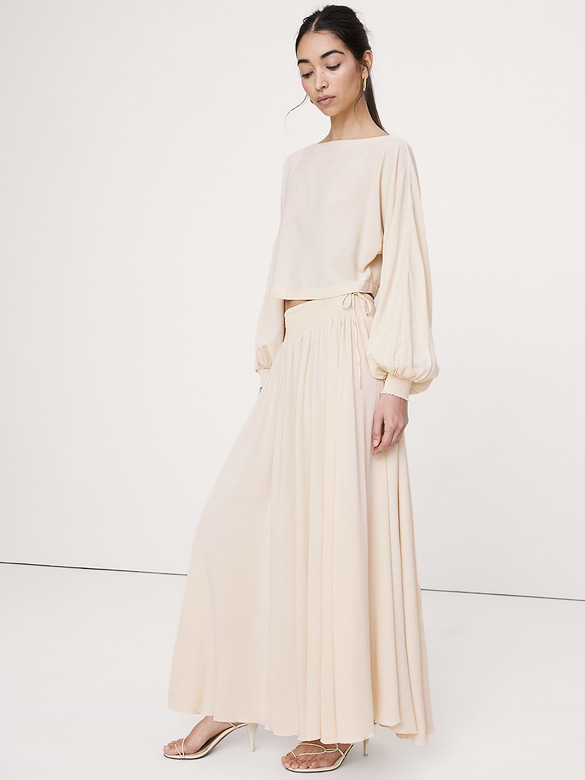Smocked Georgette Maxi Skirt