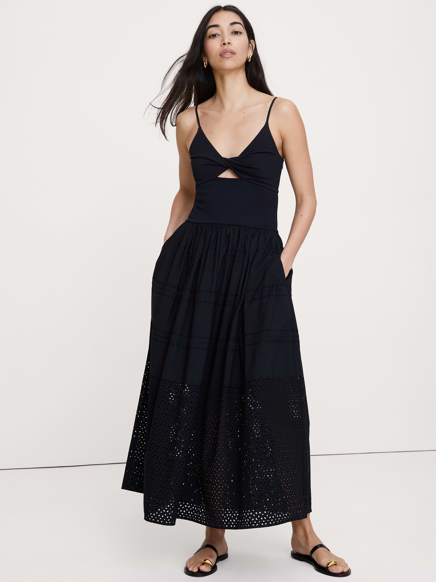 Image number 1 showing, Jersey & Poplin Twist-Front Maxi Dress