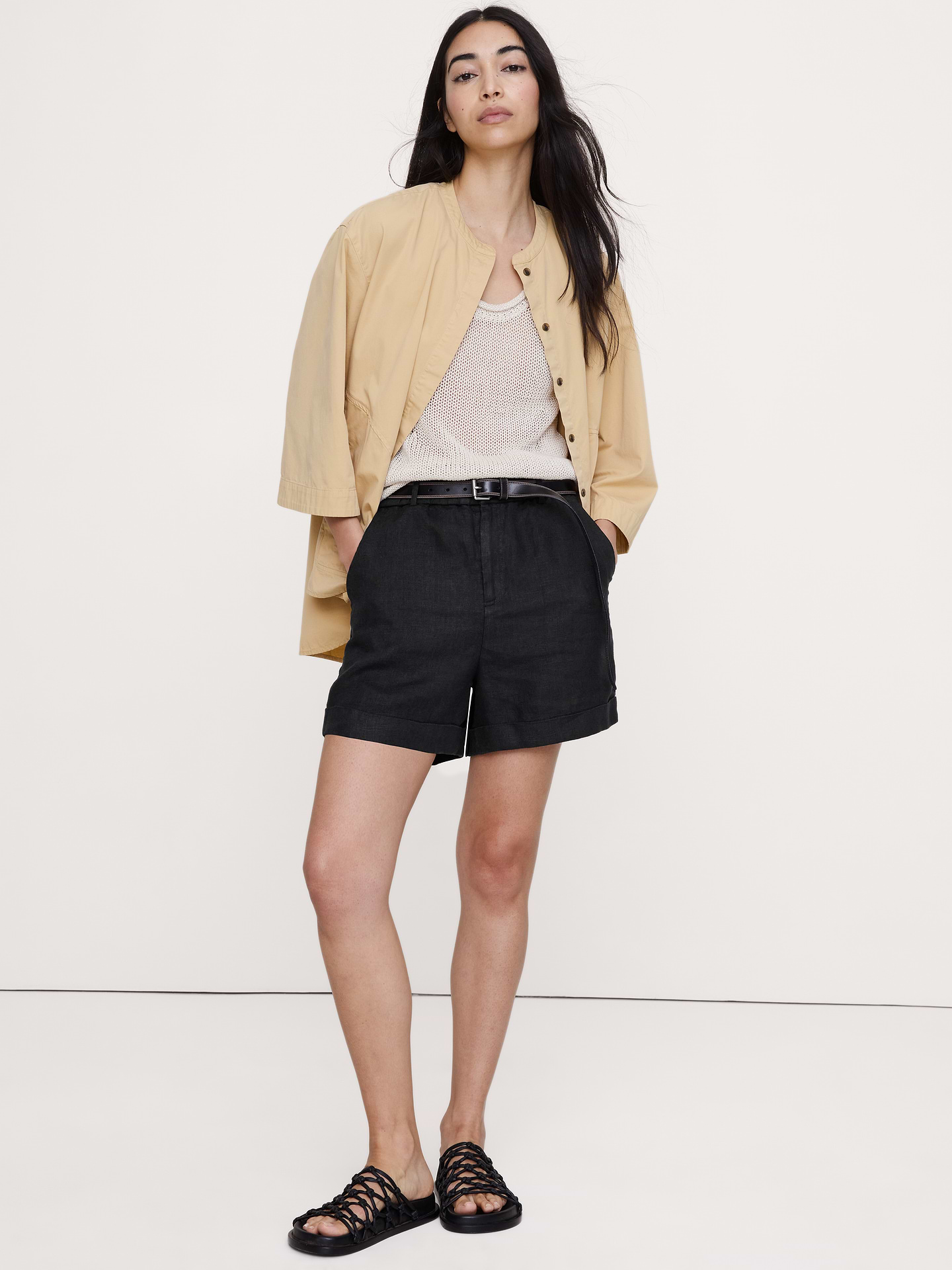 Image number 1 showing, 3.5" Linen Double-Waistband Shorts