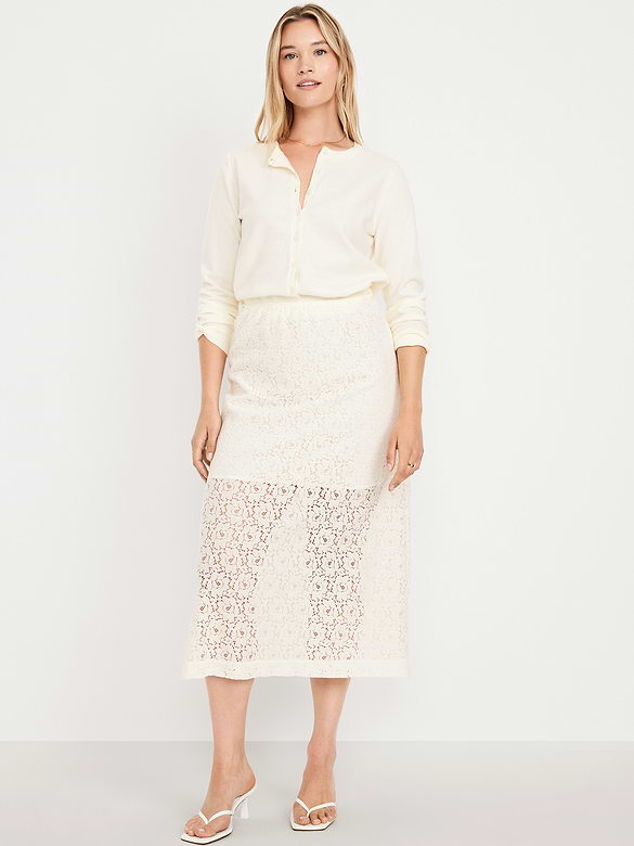 High-Waisted Lace Midi Skirt