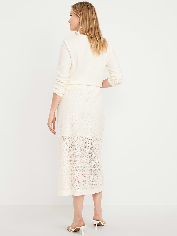 High-Waisted Lace Midi Skirt
