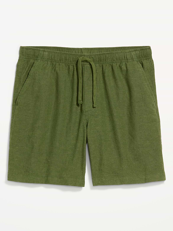 Short de jogging en mélange de lin, entrejambe de 18 cm