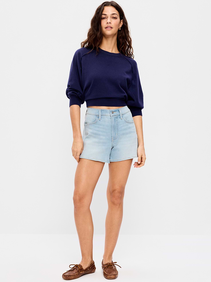 Image number 1 showing, High-Waisted Wow Jean Shorts -- 4-inch inseam