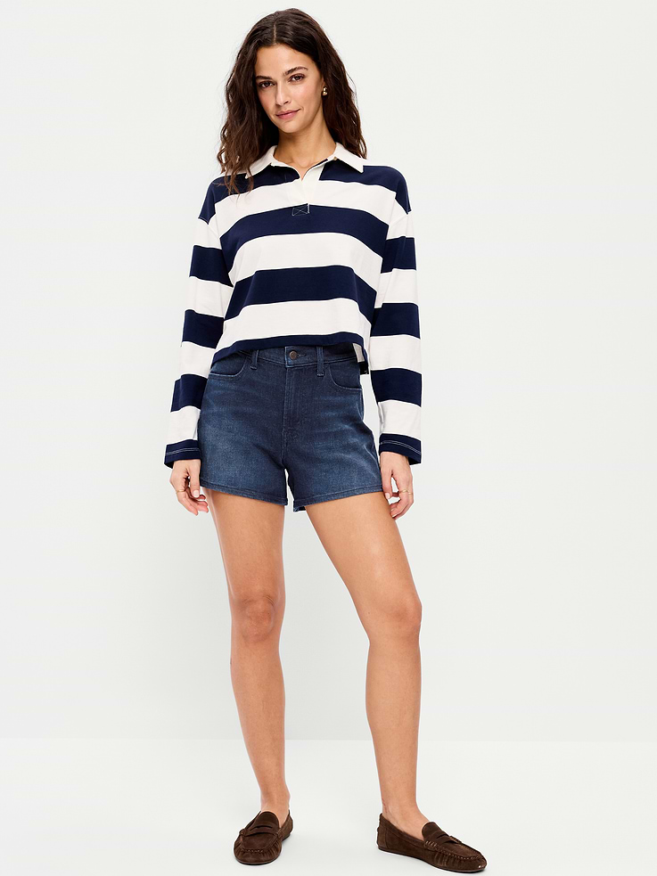 Image number 1 showing, High-Waisted Wow Jean Shorts -- 4-inch inseam