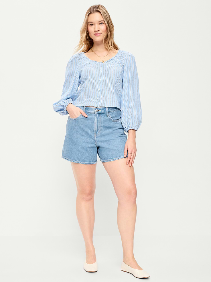 Image number 5 showing, High-Waisted Wow Baggy Jean Shorts -- 5-inch inseam