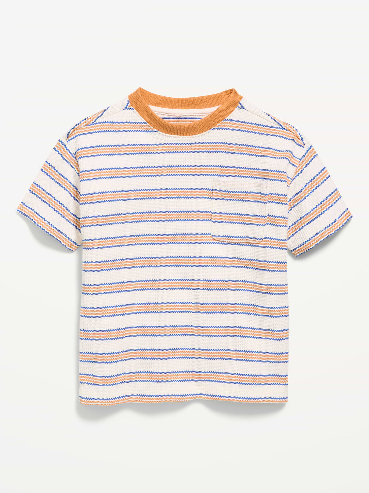 Image 1 of 2, crew neck, short sleeves, drop shoulders, patch pocket at chest, all-over stripes, Product #885568