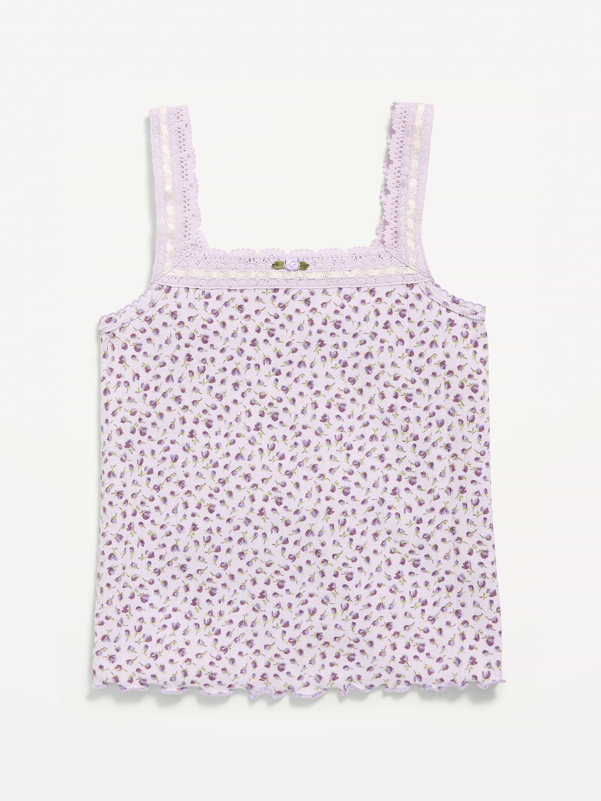 L'image numéro 2 présente Camisole ajustée en tricot pointelle à bordure en dentelle pour Fille