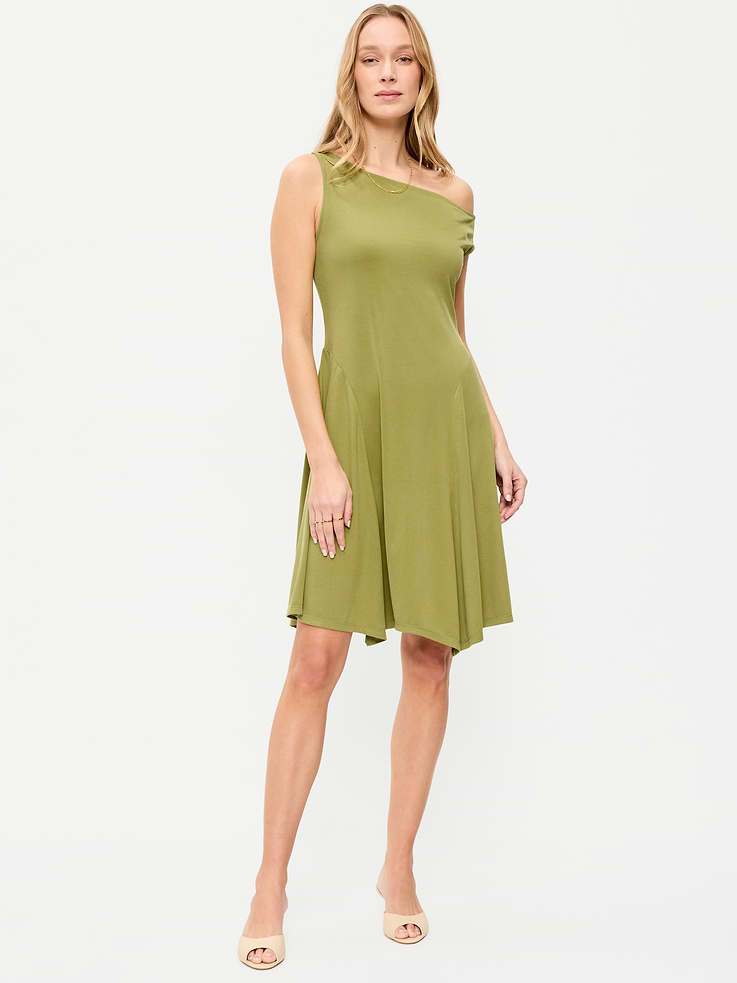 Image number 1 showing, Fit & Flare Asymmetrical Shoulder Mini Dress