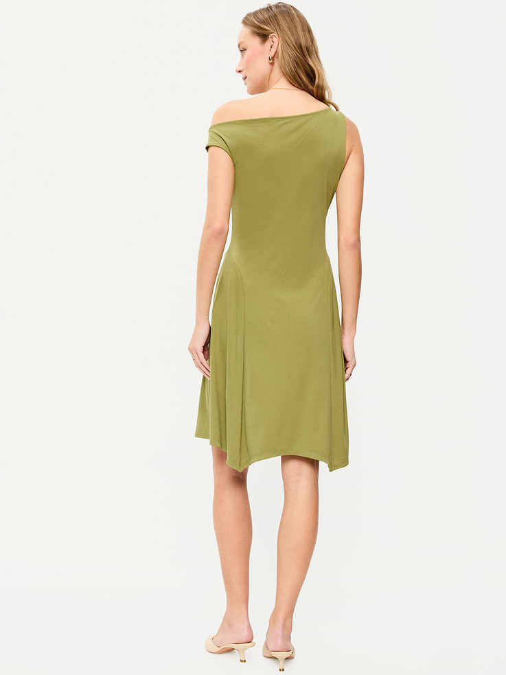 Image number 2 showing, Fit & Flare Asymmetrical Shoulder Mini Dress