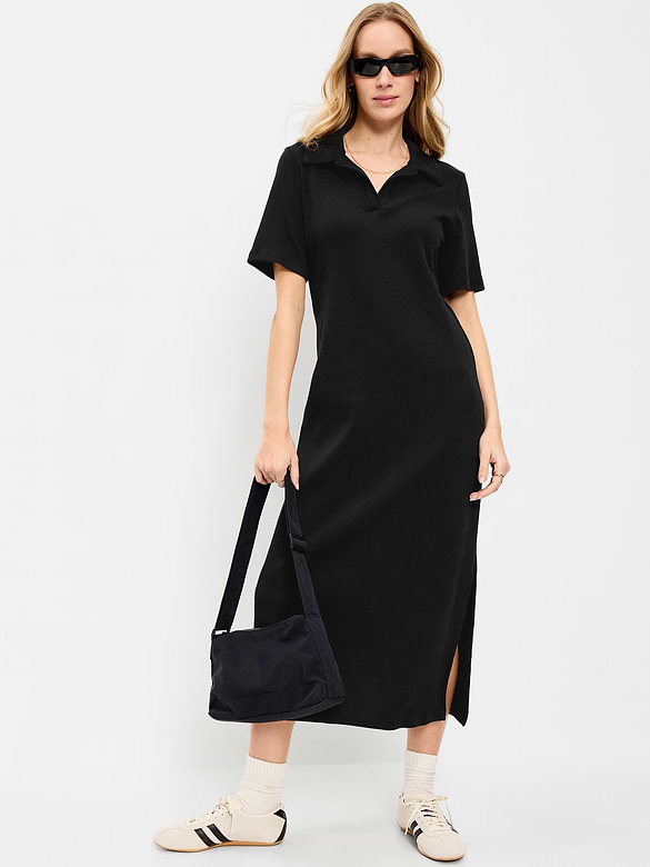 Short-Sleeve Polo Midi Dress