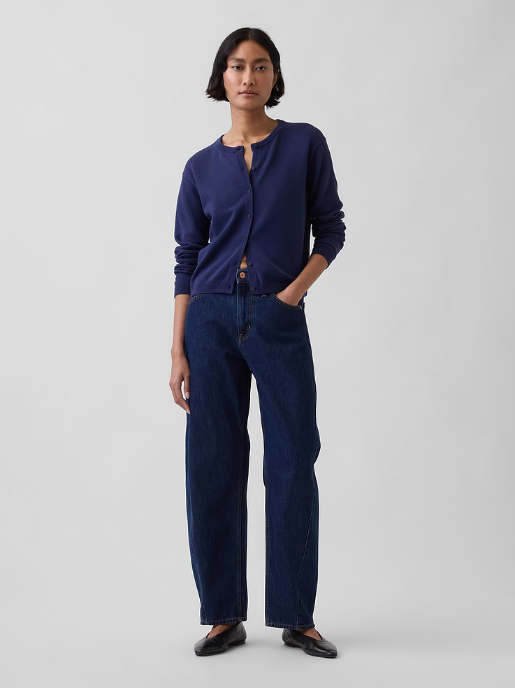 Image number 2 showing, 100% Cotton Relaxed Crop Cardigan Sweater