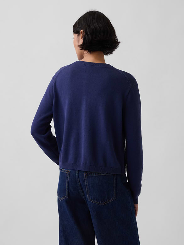 100% Cotton Relaxed Crop Cardigan Sweater