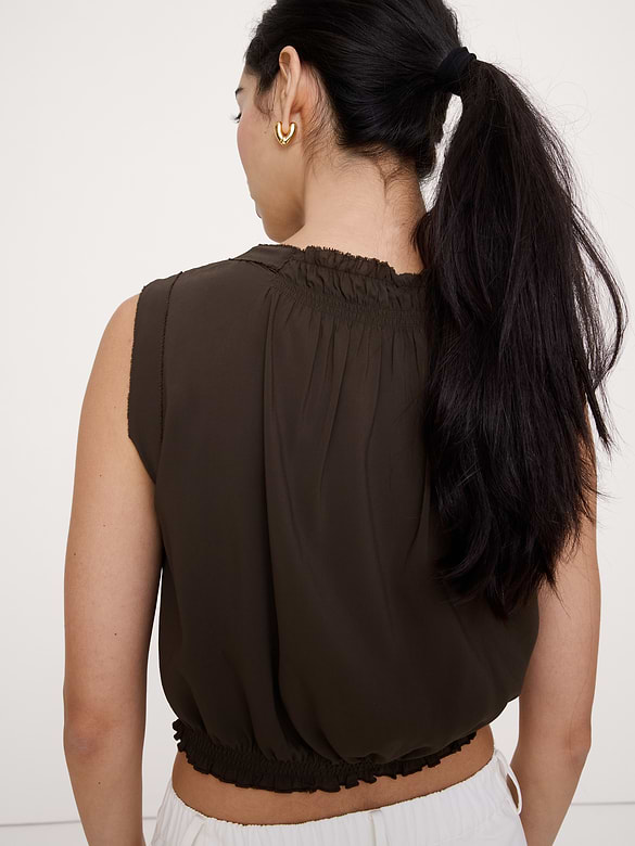 Smocked Georgette Cropped Tank