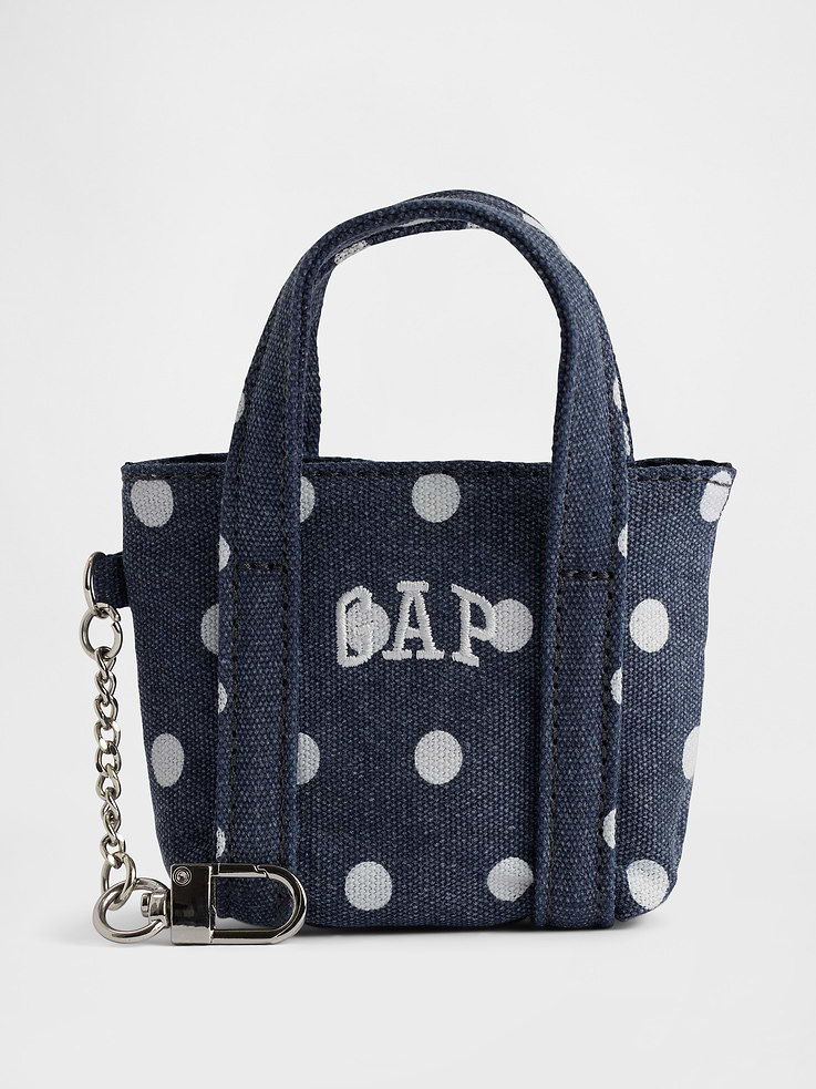 Image 1 of 4, Soft canvas cotton logo tote bag charm with a metal key ring., Product #830138