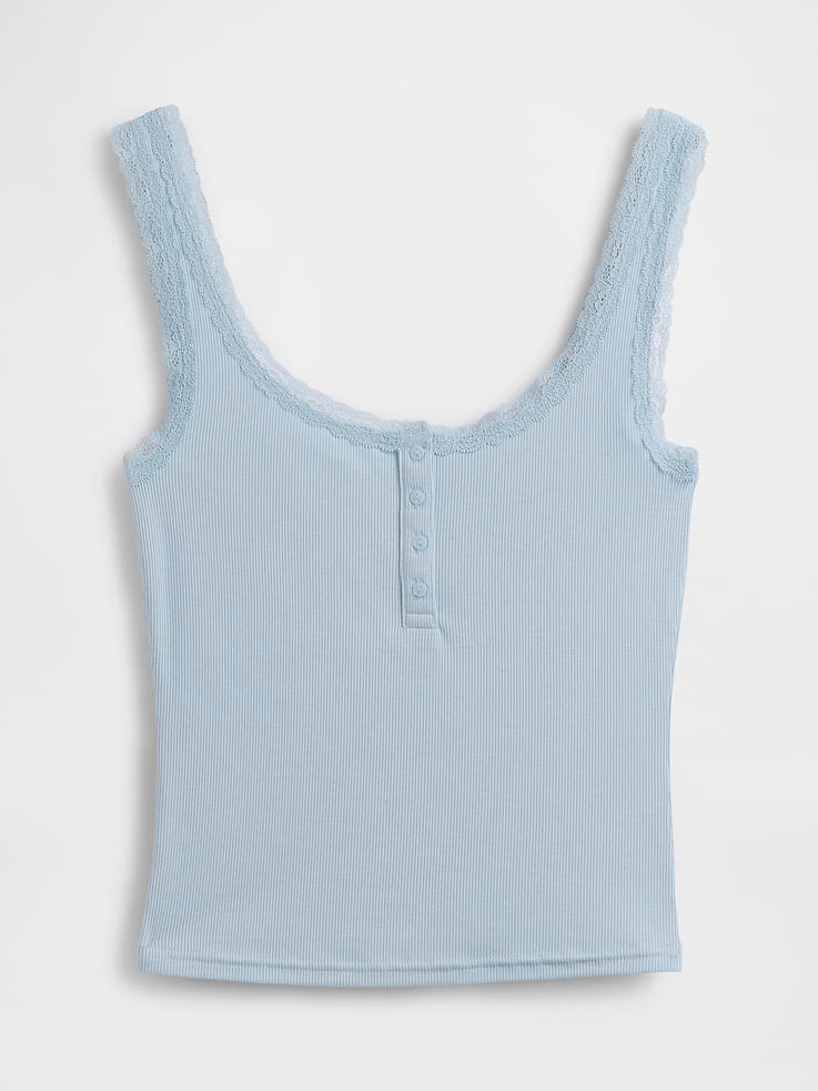 Image number 4 showing, Mini Rib Lace Henley PJ Tank Top