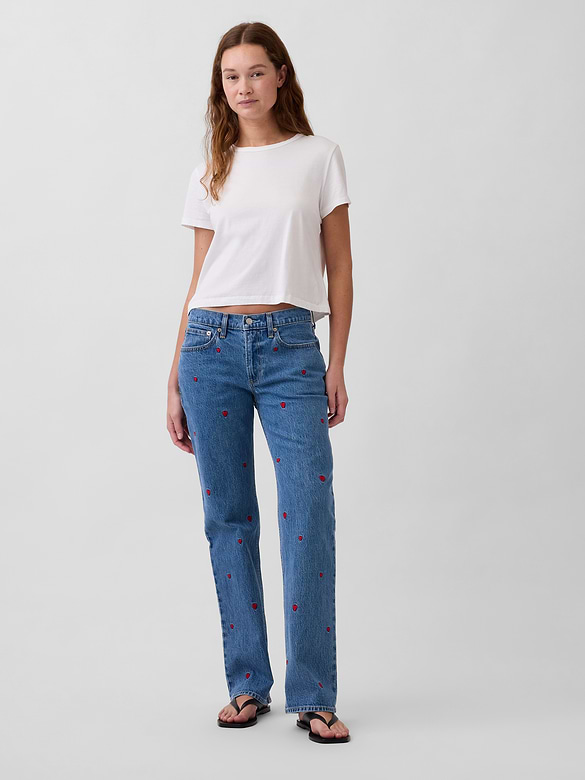 Mid Rise Embroidered Relaxed Straight Jeans