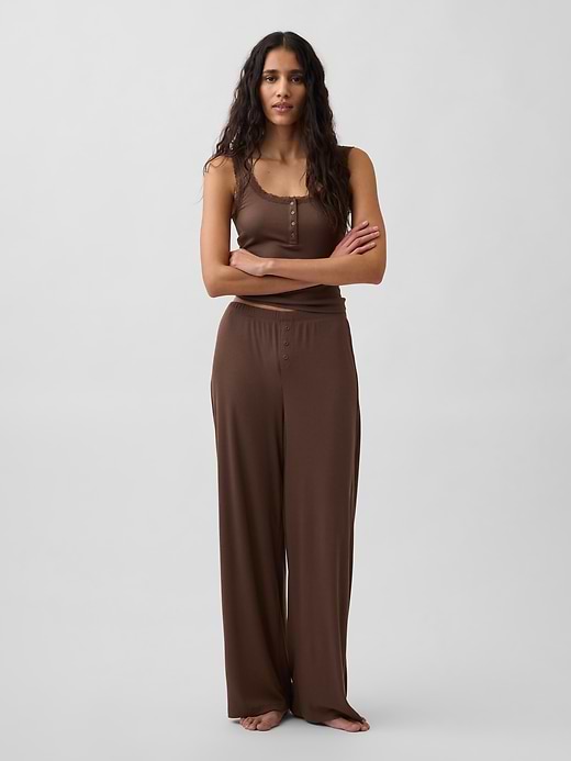 MiniRib Wide-Leg PJ Pants - Amberwood brown by Gap