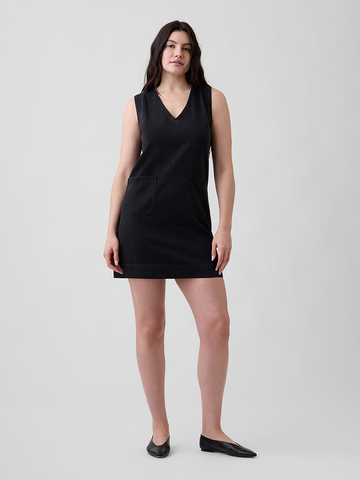 Image 4 of 6, Denim V-Neck Mini Dress