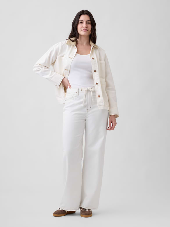 High Rise Drawstring Wide-Leg Jeans