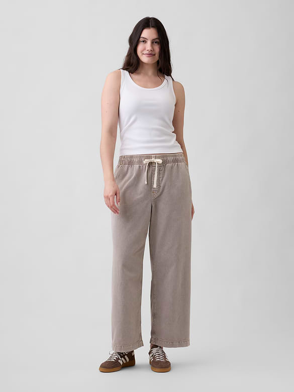 High Rise Pull-On Wide-Leg Jeans