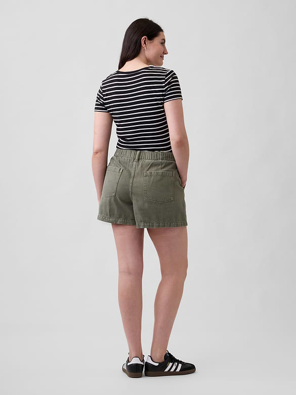 4" High Rise Soft Denim Utility Shorts