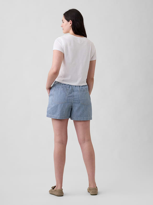 4" Mid Rise Stripe Soft Denim Utility Shorts