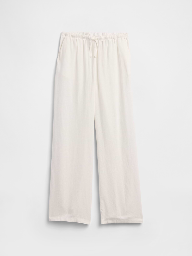 Image number 1 showing, Kids Pull-On Wide-Leg Linen-Blend Pants