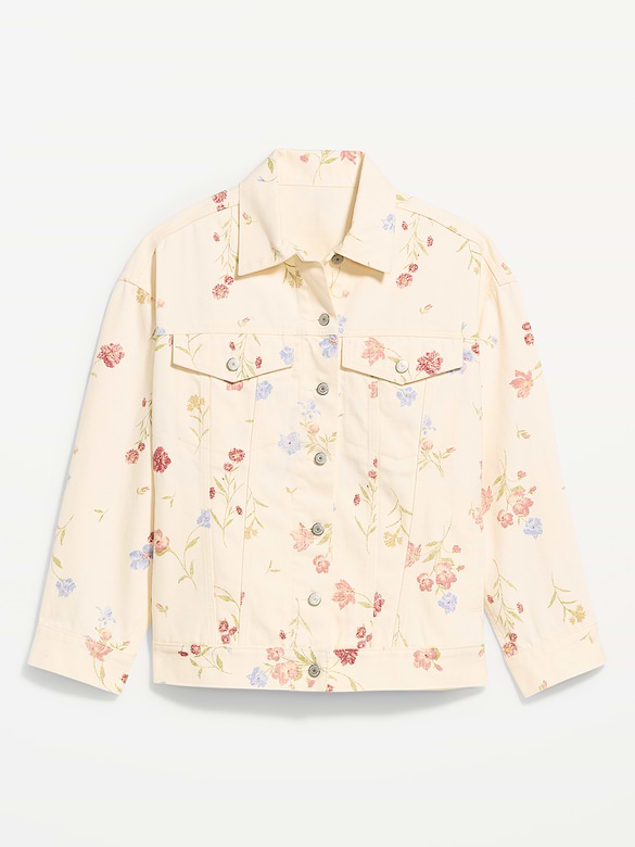 Oversized Floral Print Jean Trucker Jacket