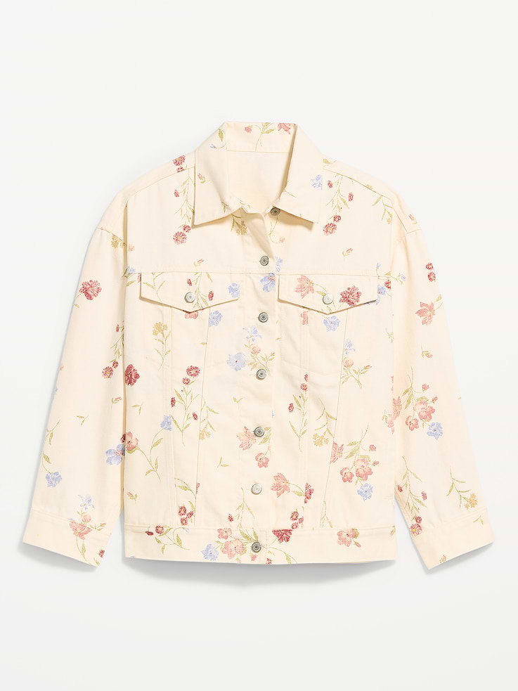 Image number 7 showing, Oversized Floral Print Jean Trucker Jacket