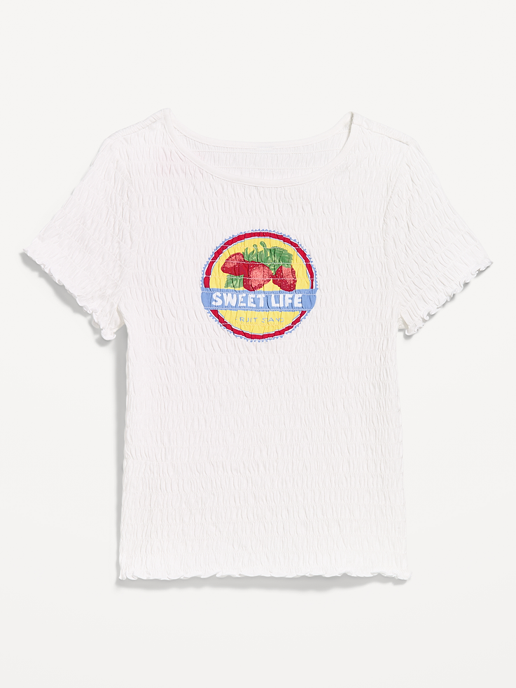 Image number 5 showing, Slit-Neck Smocked Graphic Top
