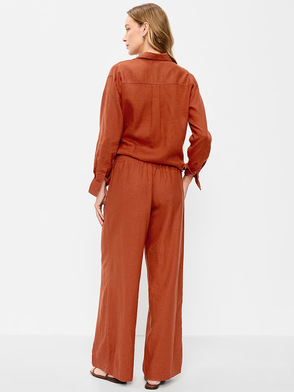 High-Waisted Linen-Blend Super Wide-Leg Pants