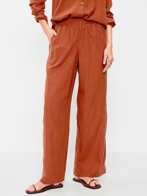 High-Waisted Linen-Blend Super Wide-Leg Pants