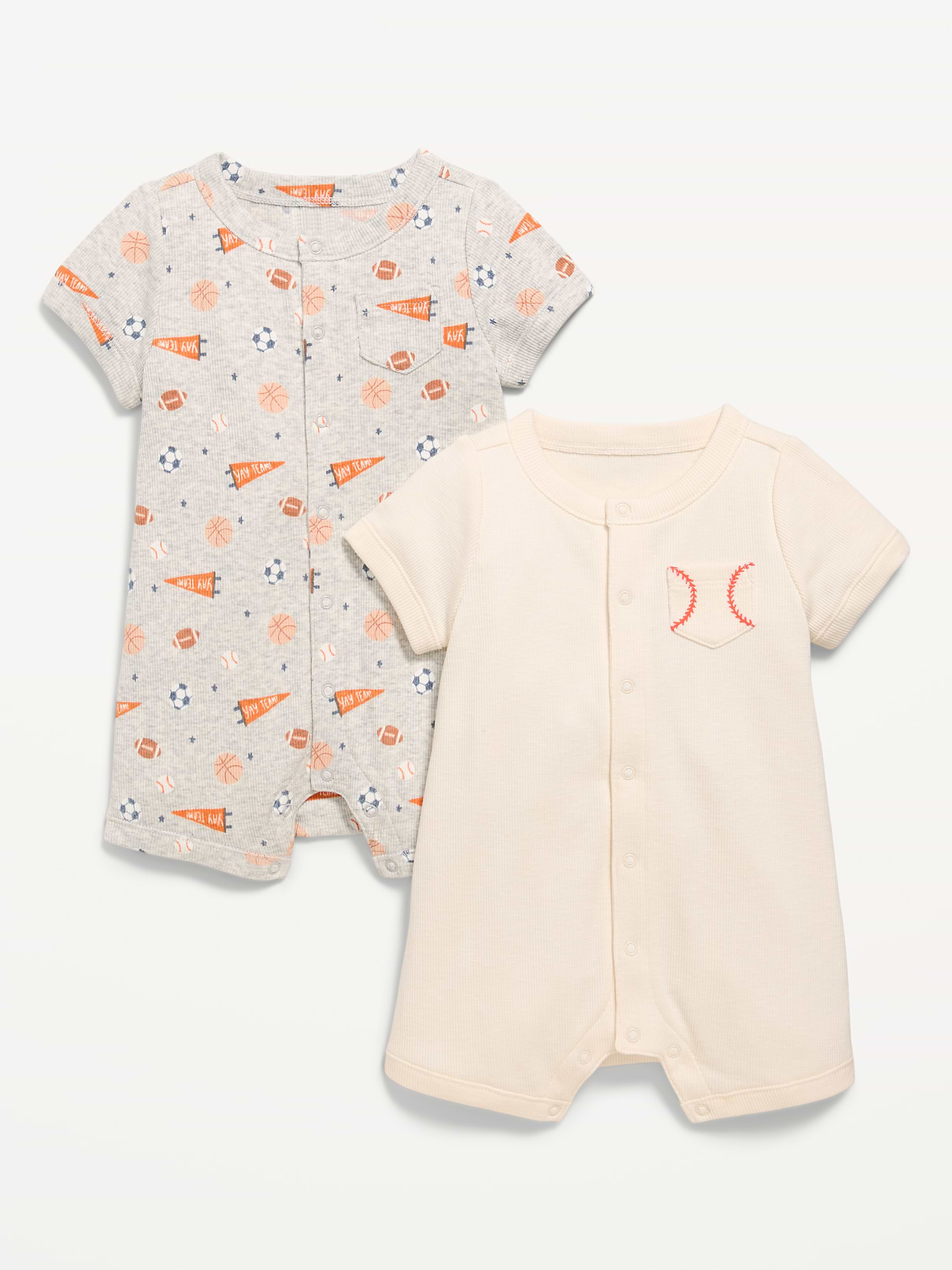 L'image numéro 1 présente Barboteuse côtelée à poche et à manches courtes pour bébé (paquet de 2)