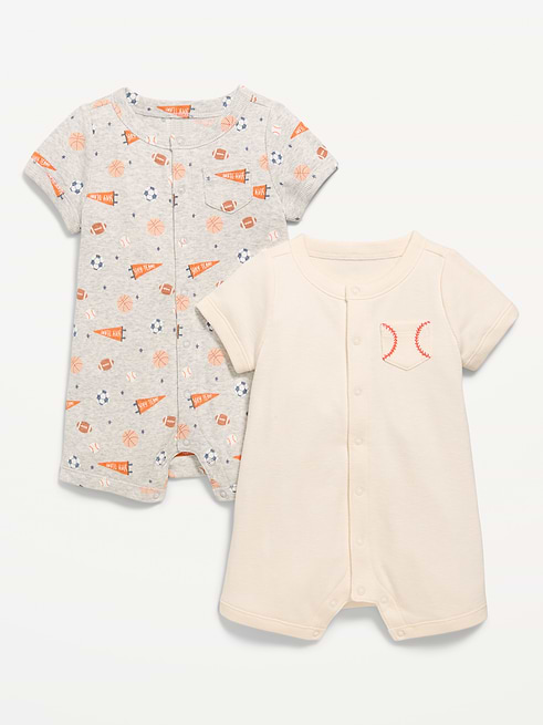 Short Short-Sleeve Ribbed Pocket One-Piece Romper 2-Pack for Baby clearance posted today