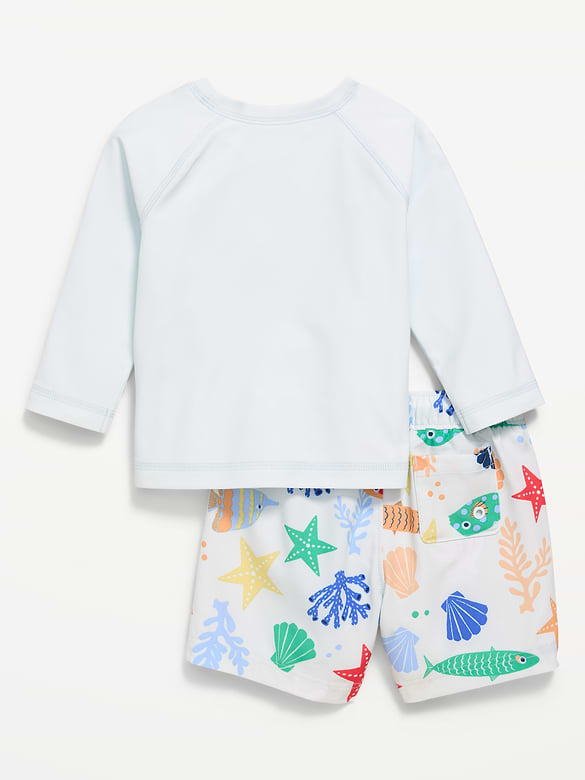 Long-Sleeve Rashguard Swim Top and Trunks Set for Baby