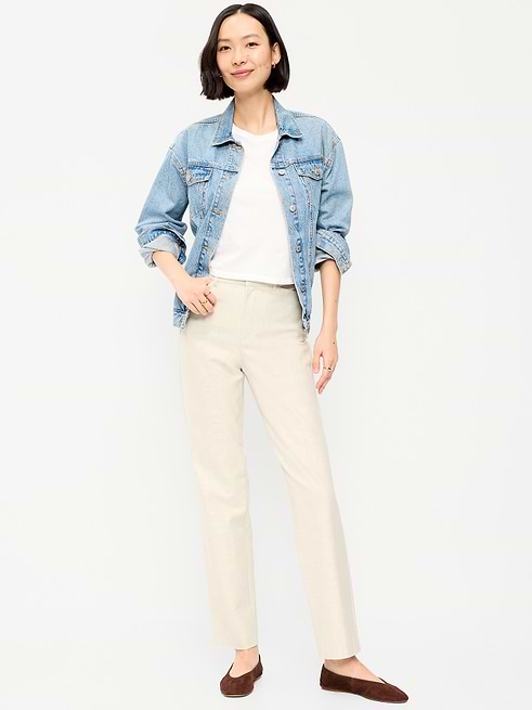 old navy high waisted dress pants Women's High-Waisted Pixie Straight - Beige womens business casual outfits with jeans