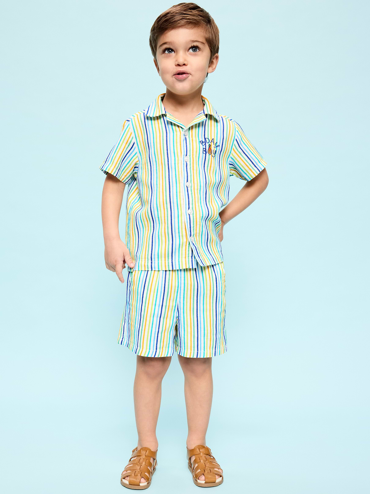 Image number 1 showing, Textured Embroidered Shirt and Shorts Set for Toddler Boys