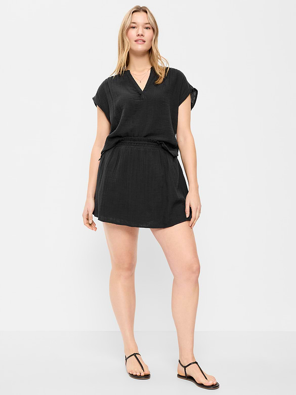 Crinkle Gauze Ruffle Waist Mini Skort