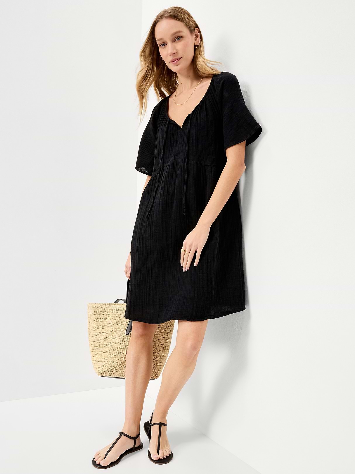 Crinkle Gauze Flutter-Sleeve Mini Swing Dress | Old Navy