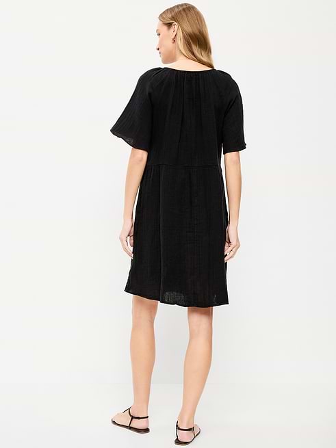casual swing dresses Unique Vintage Black Peasant Sleeve Dress Summer Pattern Allison Swing Dress FINAL SALE
