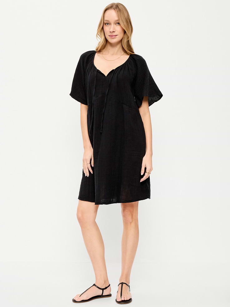 Image number 1 showing, Crinkle Gauze Flutter-Sleeve Mini Swing Dress