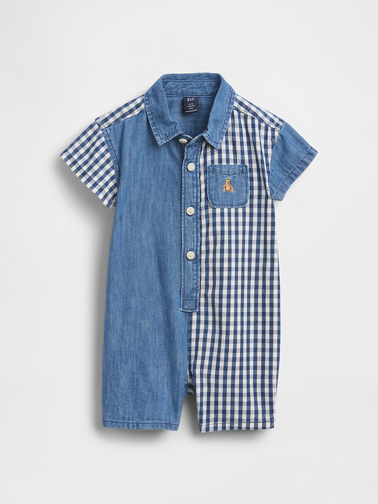 Image number 1 showing, Baby Gingham Denim Colorblock Shorty One-Piece