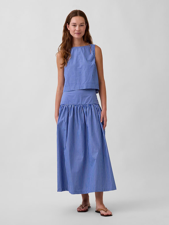 Poplin Boatneck Shell Tank Top