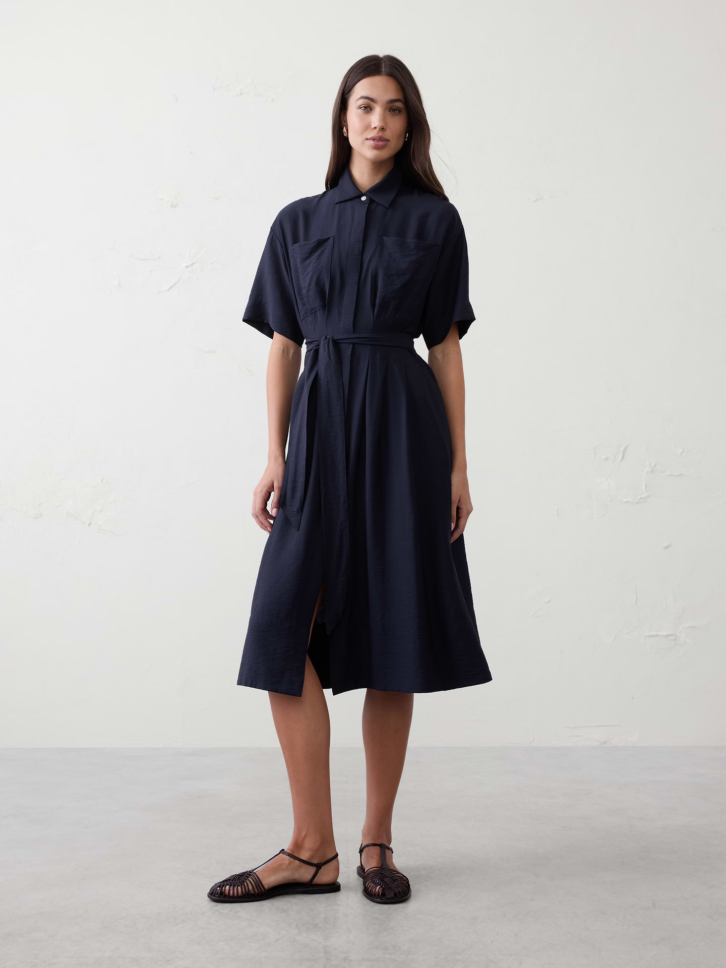 Image number 1 showing, Pleated Midi Shirtdress