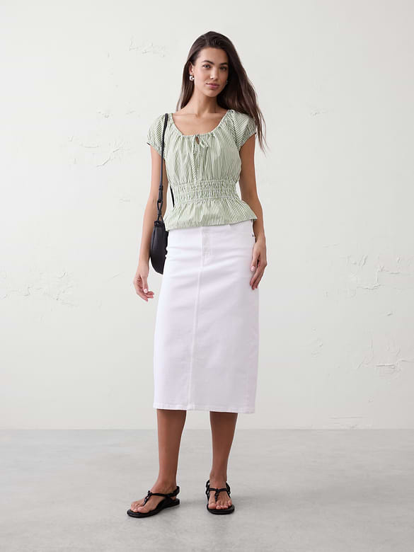 Elastic Scoop-Neck Top