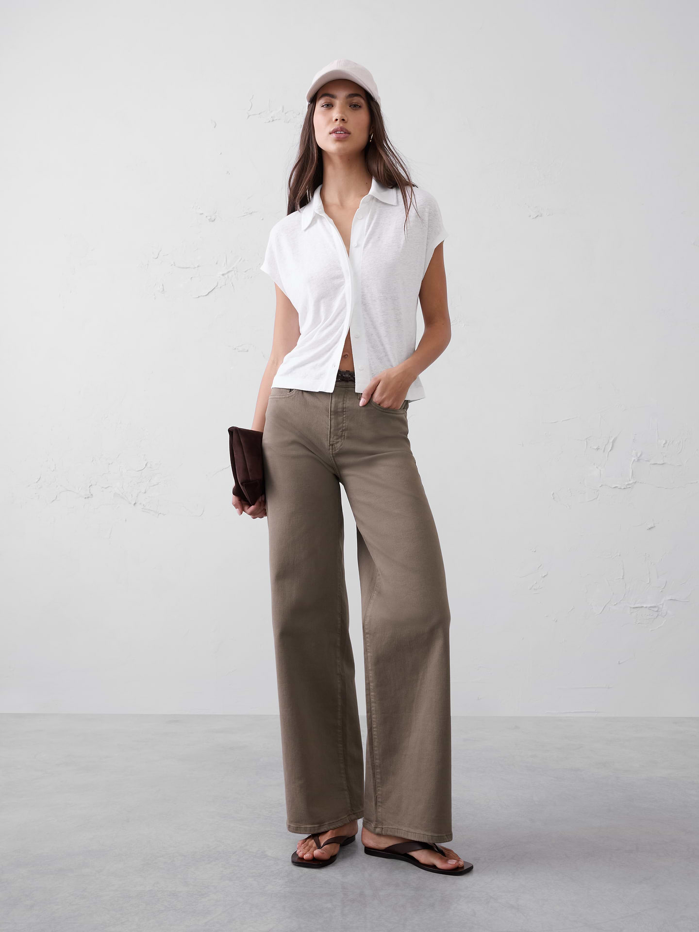 Image number 1 showing, Linen-Blend Collared Top