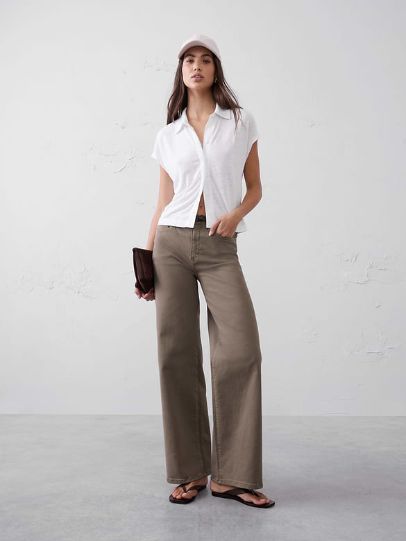 Linen-Blend Collared Top